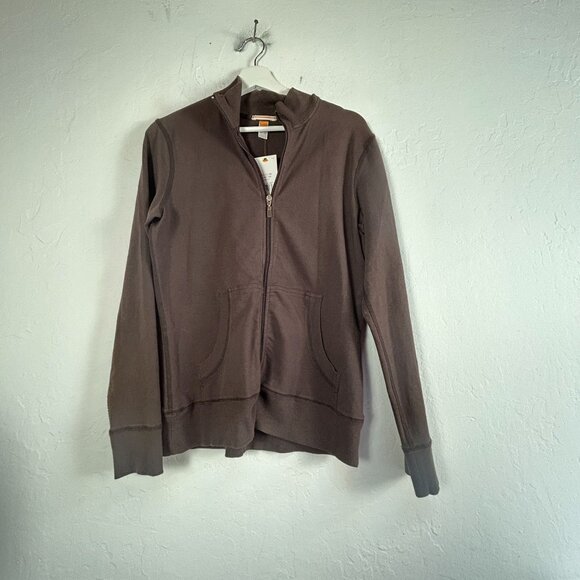 Lucy Womens Ideal Jacket Large Brown Cotton Blend Stretch Zip Front New - Picture 1 of 8